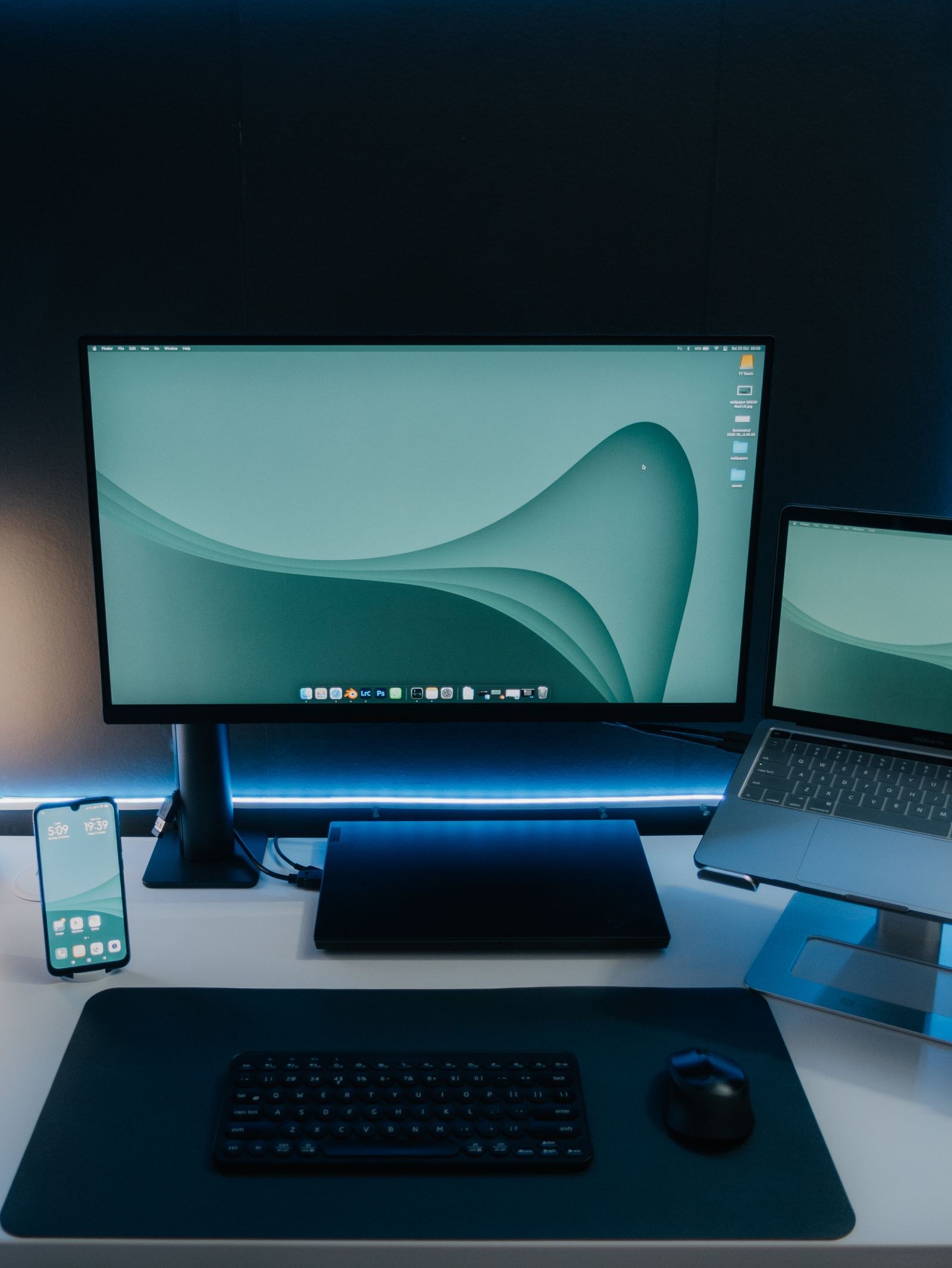 Creator workspace with phone and camera setup